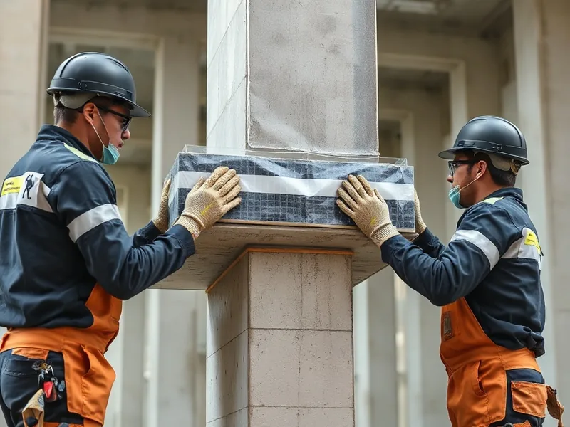 Instalação de reforço com fibra de carbono CFRP em viga de concreto