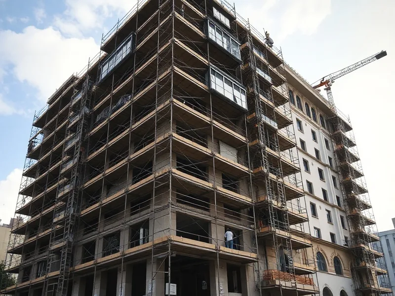 Fachada de edifício residencial em São Paulo com andaimes para recuperação estrutural